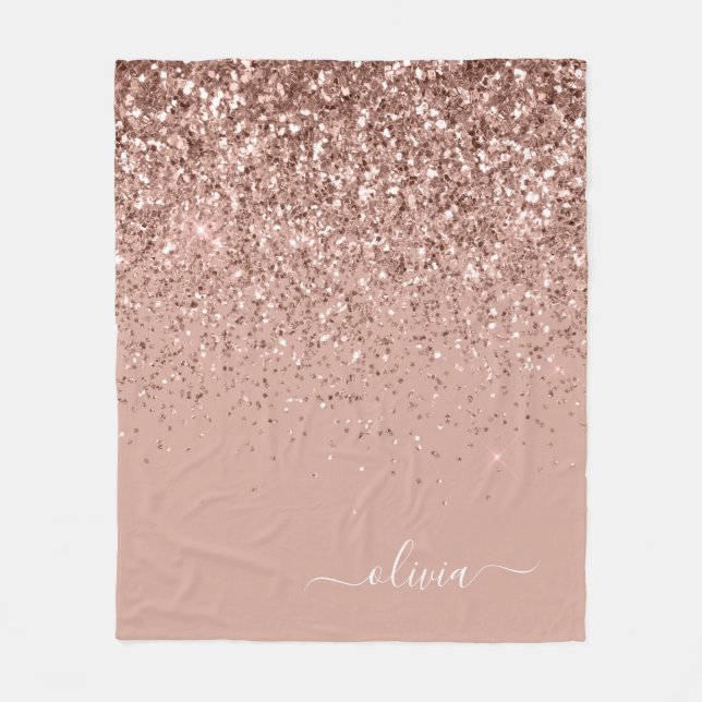 Couverture Polaire Rose Gold Pailleté Monogramme Nom Rose Blush (Devant)