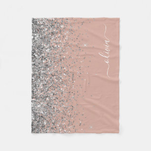 Couverture Polaire Rose Gold Rose Pâle Paillettes Argent Monogramme