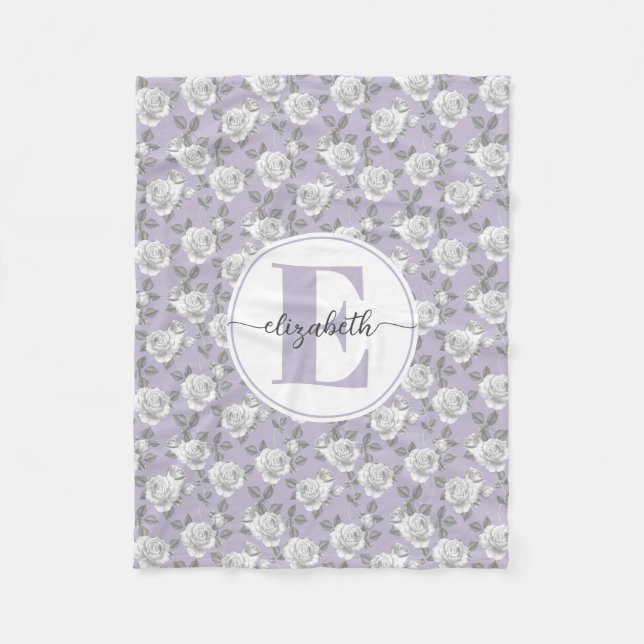 Couverture Polaire Rose Jardin Monogramme Lavande (Devant)