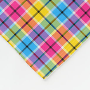 Couverture Polaire rose, jaune et bleu clair plaid