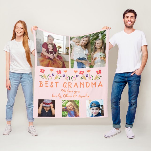 Couverture Polaire Rose Meilleures fleurs grand-mère Collage photo (En situation)