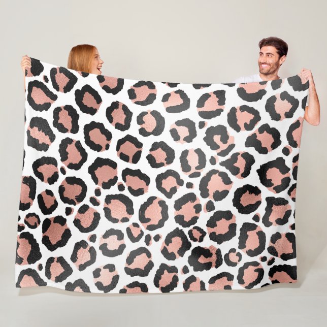 Couverture Polaire Rose noir moderne  or Empreinte de léopard à huile (En situation)