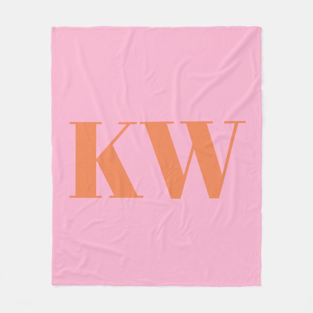 Couverture Polaire Rose Orange Grand Monogramme Initiale Personnalisé (Devant)