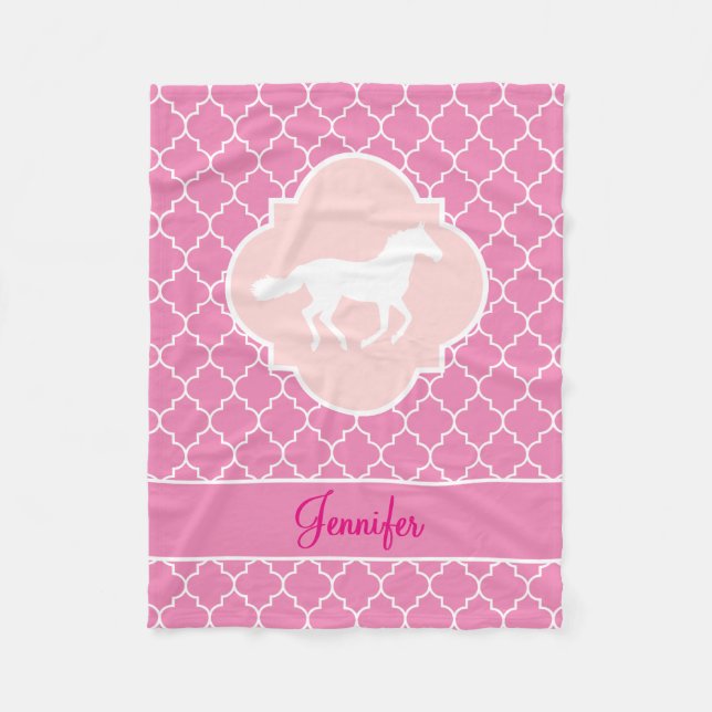 Couverture Polaire Rose Quatrefoil de silhouette de cheval blanc avec (Devant)
