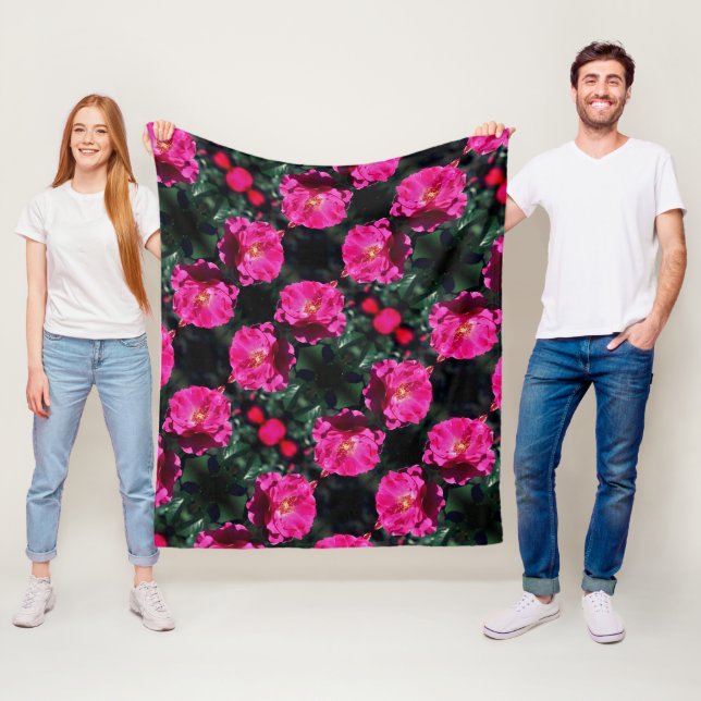 Couverture Polaire Rose rose en fleurs complètes Motif (En situation)