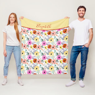 Couverture Polaire Rose, Rouge, Jaune, Vert Floral