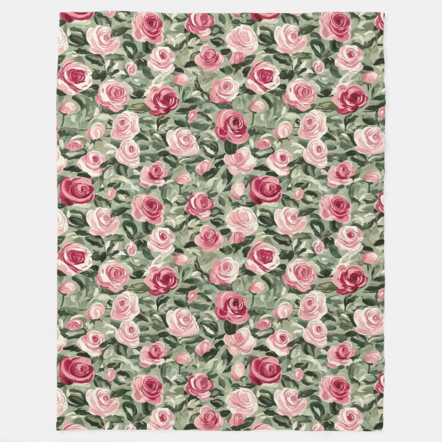 Couverture Polaire Rose rouge vert Rose Floral (Devant)
