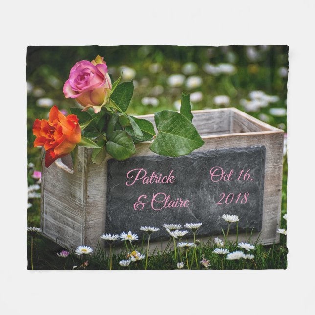 Couverture Polaire Rose rustique, Mariage, Moyen Anniversaire (Devant (Horizontal))