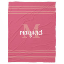 Couverture polaire rose vif et blanc à monogramme