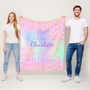 Couverture Polaire Rose violet gouttes nom holographique monogramme