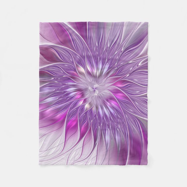 Couverture Polaire Rose violet passion Fleur Art Abstrait Fractal (Devant)