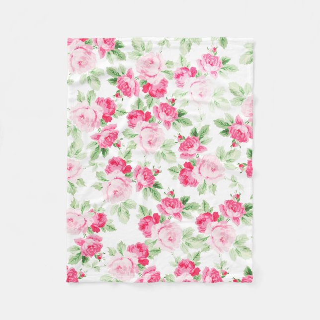 Couverture Polaire Roses à la mode blancs roses modernes romantiques (Devant)