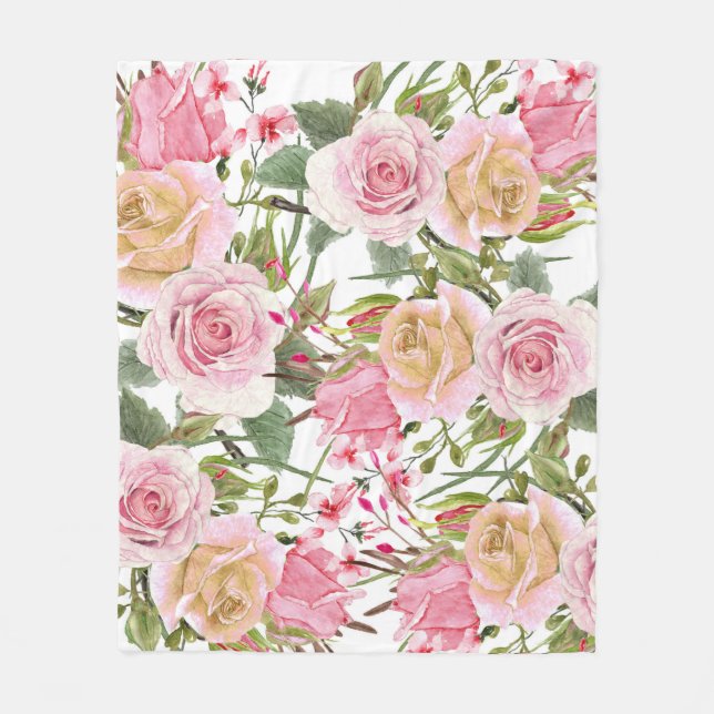Couverture Polaire Roses aquarelle (Devant)