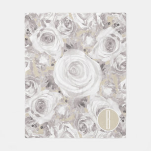 Couverture Polaire Roses d'hiver rustiques blanches Kraft Chic Démodé