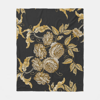 Couverture Polaire Roses d'or : Motif de broderie Vintage