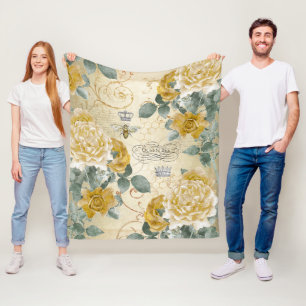Couverture Polaire Roses d'or vintages de reine des abeilles floraux