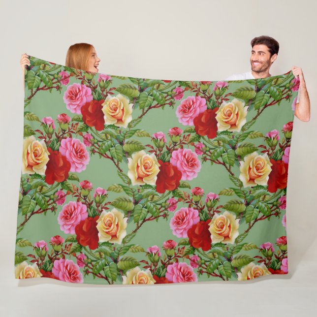 Couverture Polaire Roses et feuillage rose rouge Motif (En situation)