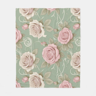 Couverture Polaire Roses Inspirés de l'Art Nouveau dans des Teintes d