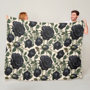 Couverture Polaire Roses Noirs Et Feuilles Verts,