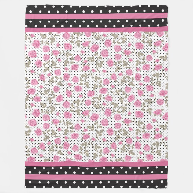 Couverture Polaire Roses roses avec Pois noirs (Devant)