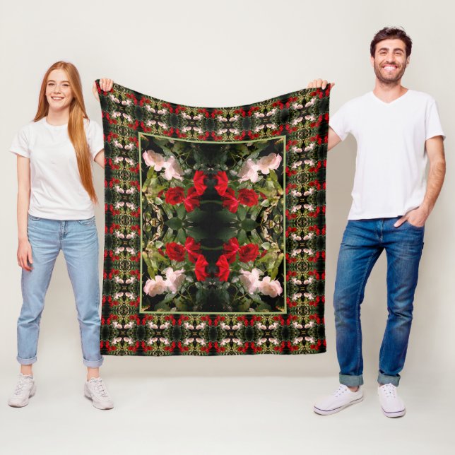 Couverture Polaire Roses Rouge et Blanc trempés Abstraits (En situation)