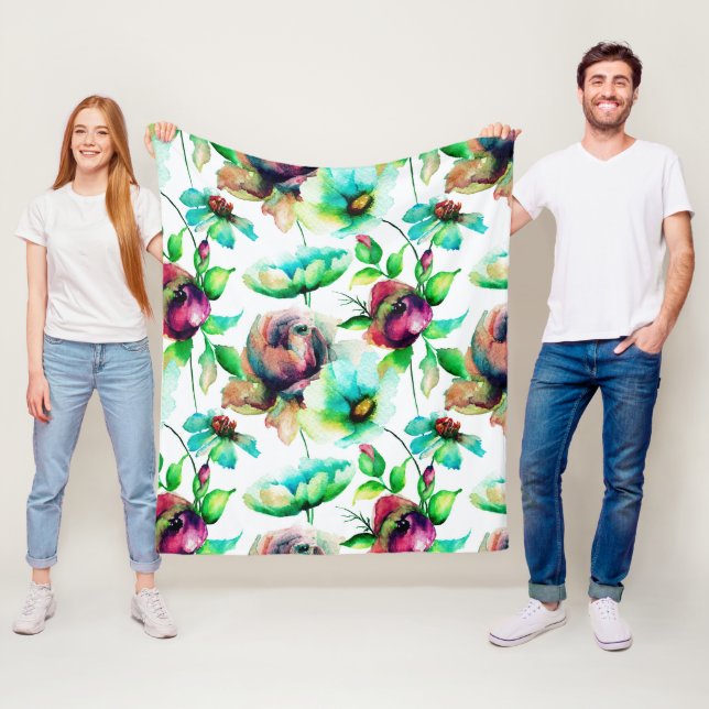 Couverture Polaire Roses rouges sur Arrière - plan blanc (En situation)