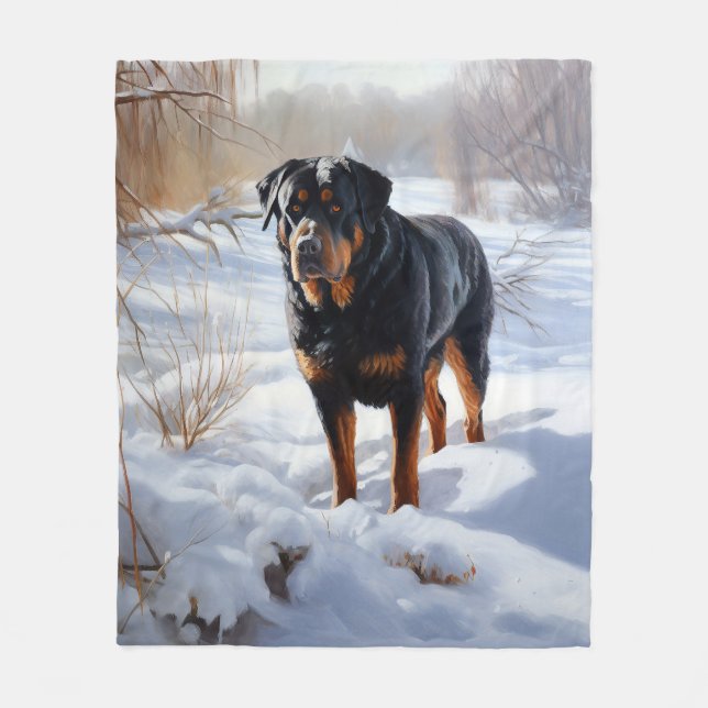 Couverture Polaire Rottweiler Qu'il neige Noël (Devant)
