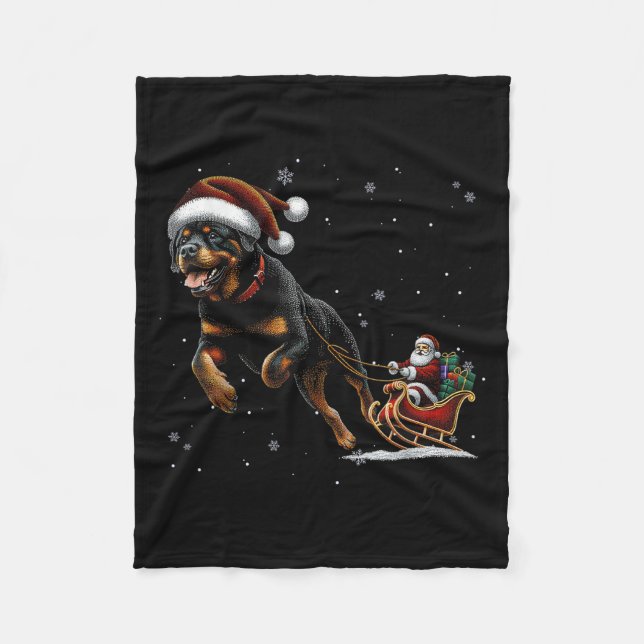 Couverture Polaire Rottweiler Santa Christmas Tree Lights Ugly Pajama (Devant)