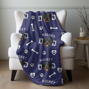 Couverture Polaire Rottweiller Papa, bleu marine Nom personnalisé Rép