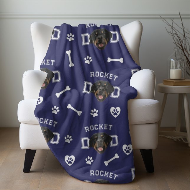 Couverture Polaire Rottweiller Papa, bleu marine Nom personnalisé Rép (Créateur téléchargé)