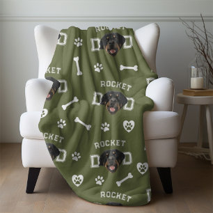 Couverture Polaire Rottweiller Papa, Militaire Vert Nom personnalisé 