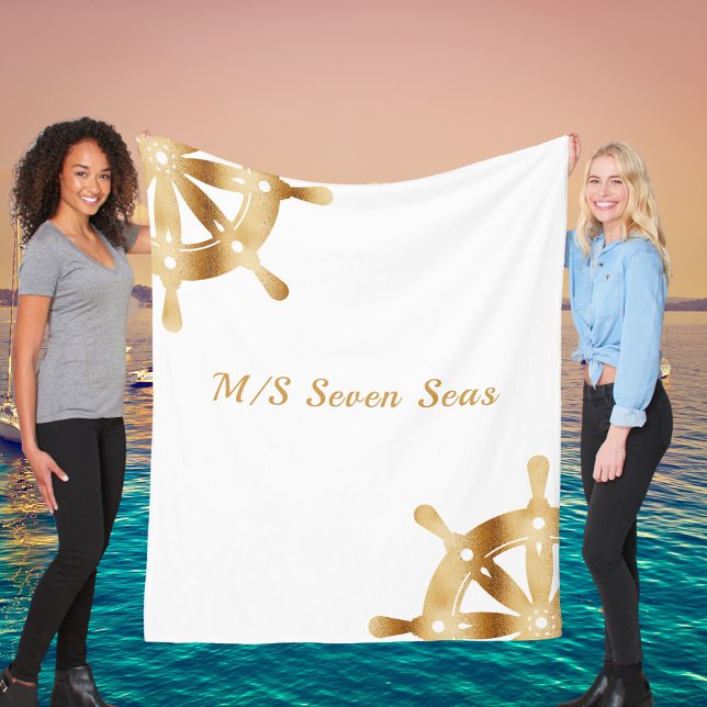 Couverture Polaire Roue de direction de nom de bateau de yacht en or  (Créateur téléchargé)