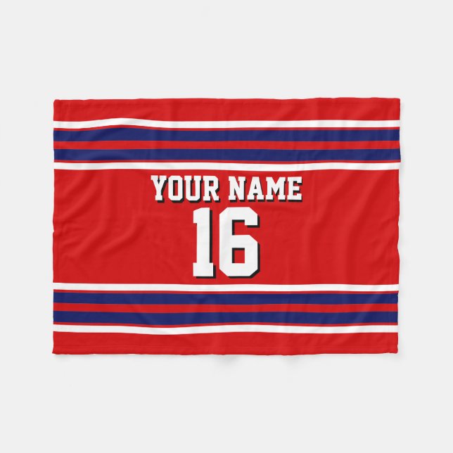 Couverture Polaire Rouge avec Marine White Stripes Team Jersey (Devant (Horizontal))
