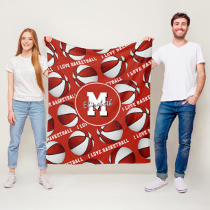 Couverture Polaire rouge blanc J'aime basketball couleurs équipe Flee