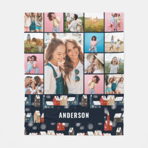 Couverture Polaire Rouge bleu botanique moderne minima pampas 15 phot