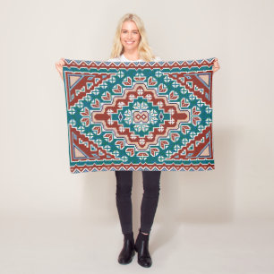 Couverture Polaire Rouge Bleu Turquoise Amérindiens Navajo