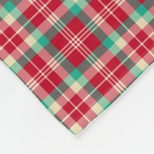 Couverture Polaire Rouge de cerise, vert et rétro plaid crème de No