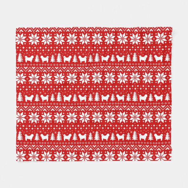 Couverture Polaire Rouge de motif de Noël de silhouettes de Shih Tzu (Devant (Horizontal))