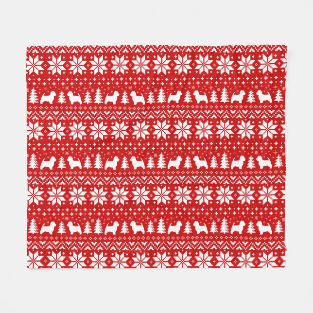 Couverture Polaire Rouge de motif de Noël de terriers blancs de (Devant (Horizontal))