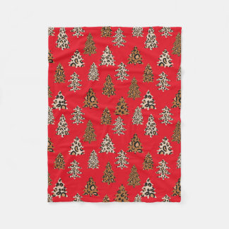 Couverture Polaire Rouge des arbres de Noël Empreintes de léopard