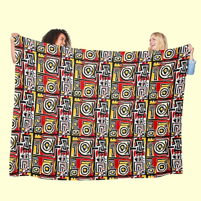 Couverture Polaire Rouge Jaune Noir Abstrait Africain Tribal Géométri (Créateur téléchargé)