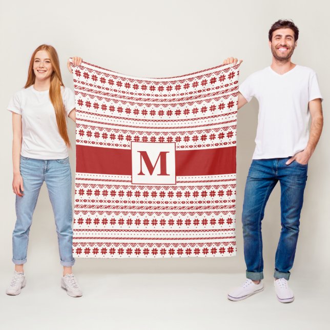 Couverture Polaire Rouge Lumineux Nordique Et Blancs Hiver (En situation)