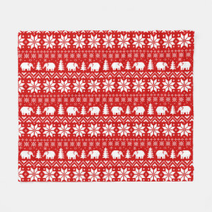Couverture Polaire Rouge mignon de motif de Noël d'éléphants