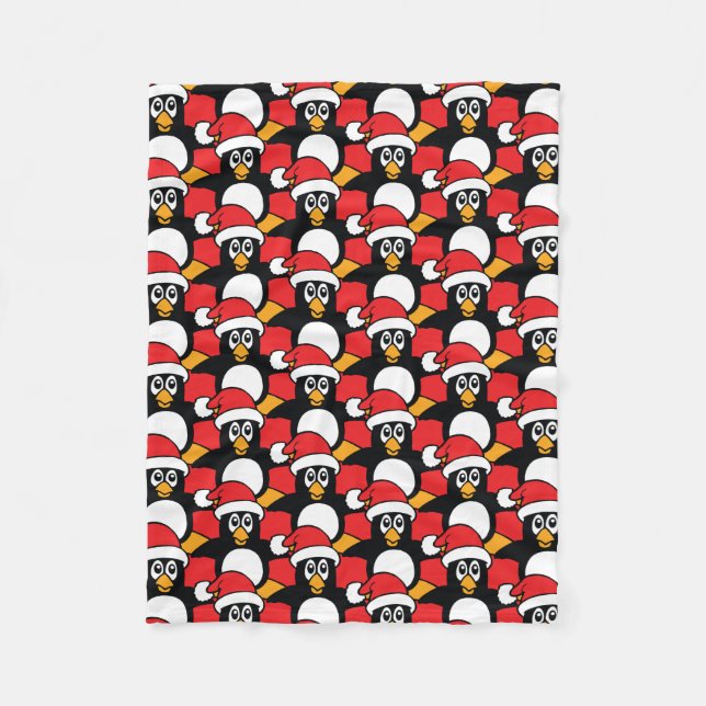 Couverture Polaire Rouge mignon de motif de pingouins de Noël (Devant)