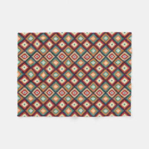 Couverture Polaire Rouge vert orange jaune noir blanc oriental Kilim