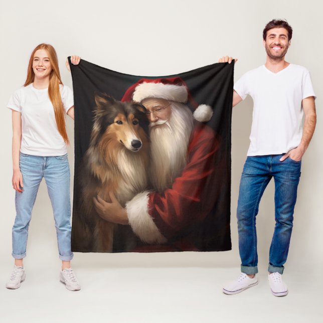 Couverture Polaire Rough Collie Avec Noël Festif Du Père Noël (En situation)