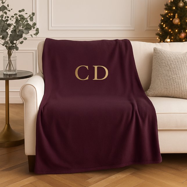Couverture Polaire Rouleau de Bourgogne monogrammé initiales luxe (Créateur téléchargé)