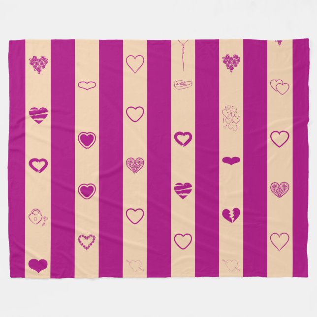 Couverture Polaire Royal Fuchsia Stripes Motif de coeur moderne (Devant (Horizontal))