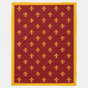 Couverture Polaire Royal Gold Fleurs de Lis sur Royal Garnet