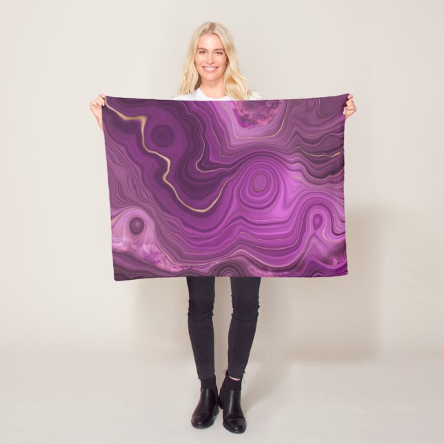 Couverture Polaire Royal Purple Et Gold Agate Abstrait (En situation)